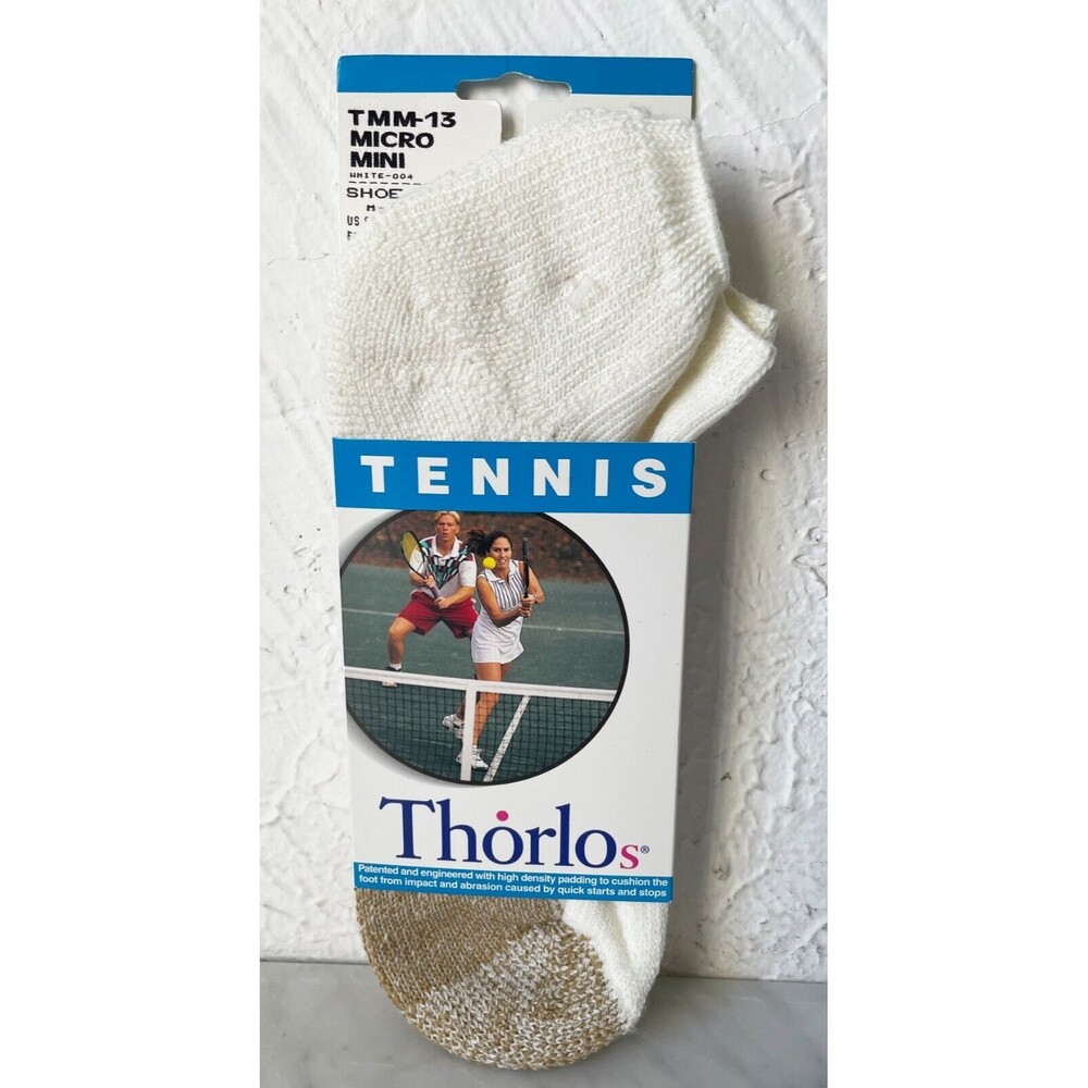 Thorlos Tennis Socks Padded Micro Mini TMM-13 White - Mens 9-12.5/Womens 10.5-13